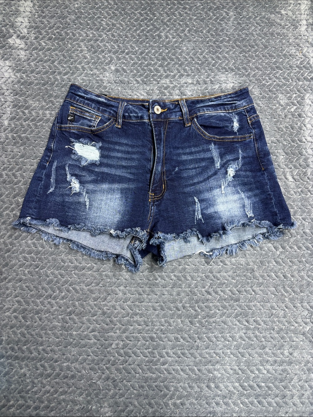 KanCan Dark Blue Distressed Denim Jean Shorts